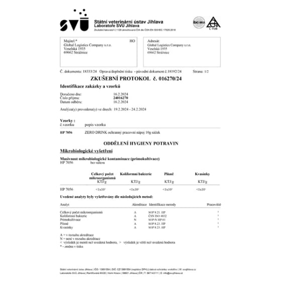 Zkušební protokol - mikrobiologické vyšetření